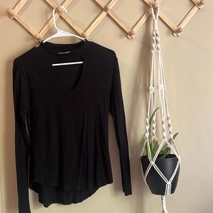 Long sleeve cutout mock neck black top